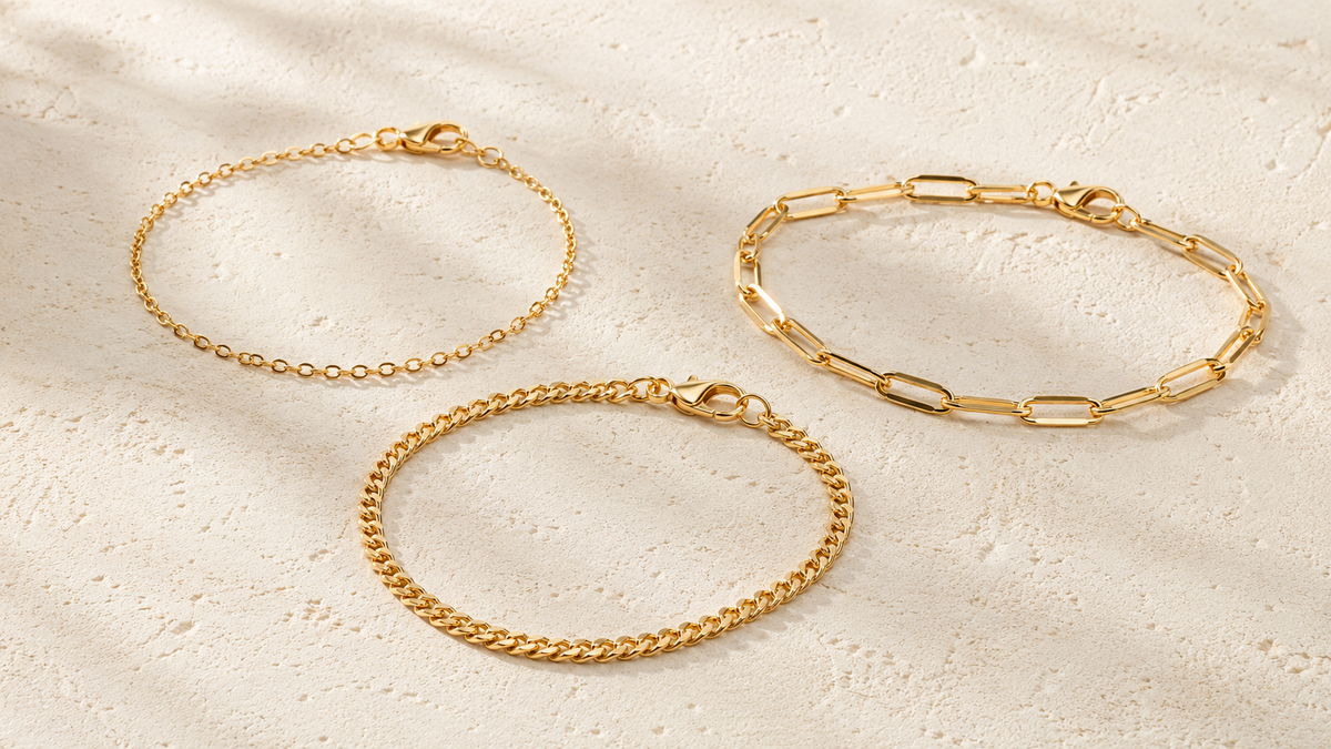 Gold-tone cable, paperclip and curb chain bracelets