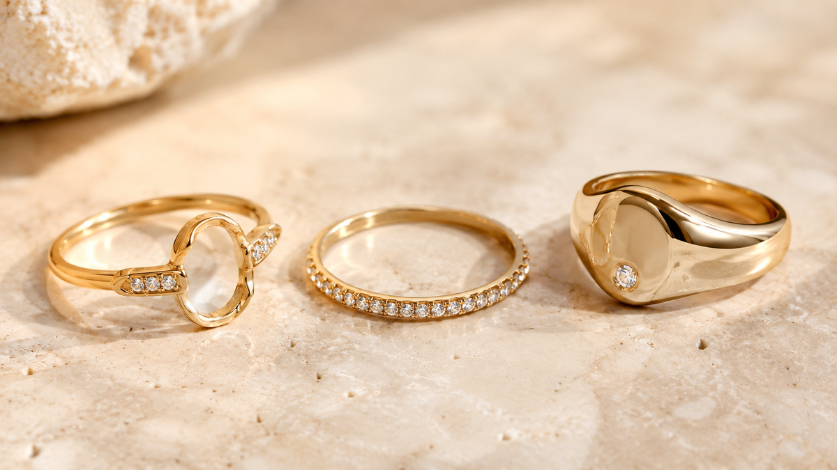 Contemporary gold-tone cubic zirconia rings for wholesale jewelry collections
