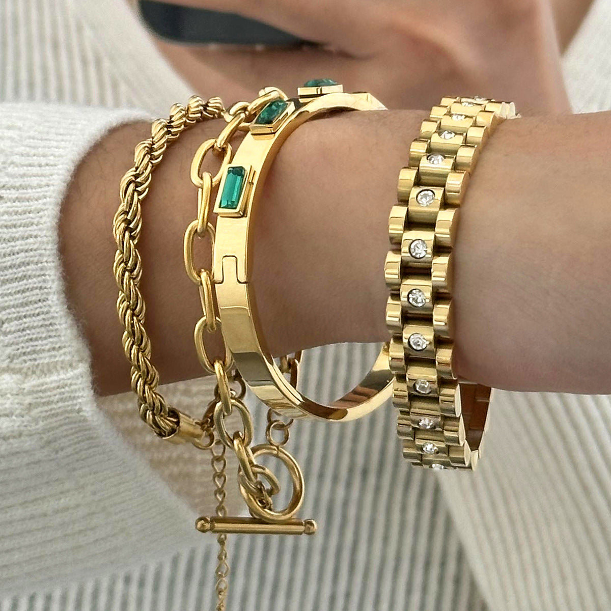 Stainless Steel Bangles collection featuring Cubic Zirconia 18K Gold-Plated Stainless Steel Bangle Bracelet for wholesale jewelry buyers