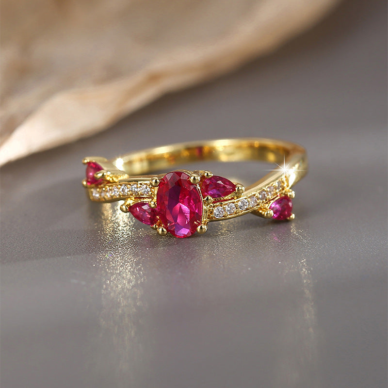 R0430 Fashionable Design Simple Ring for Women with Red Zircon