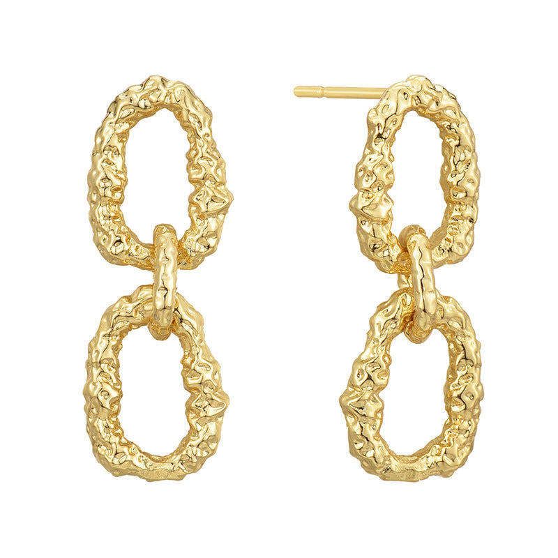 E0706 Exaggerated Irregular Lava Pattern Gender-Neutral Earrings Brass Gold-Plated Minimalist Ear Jewelry