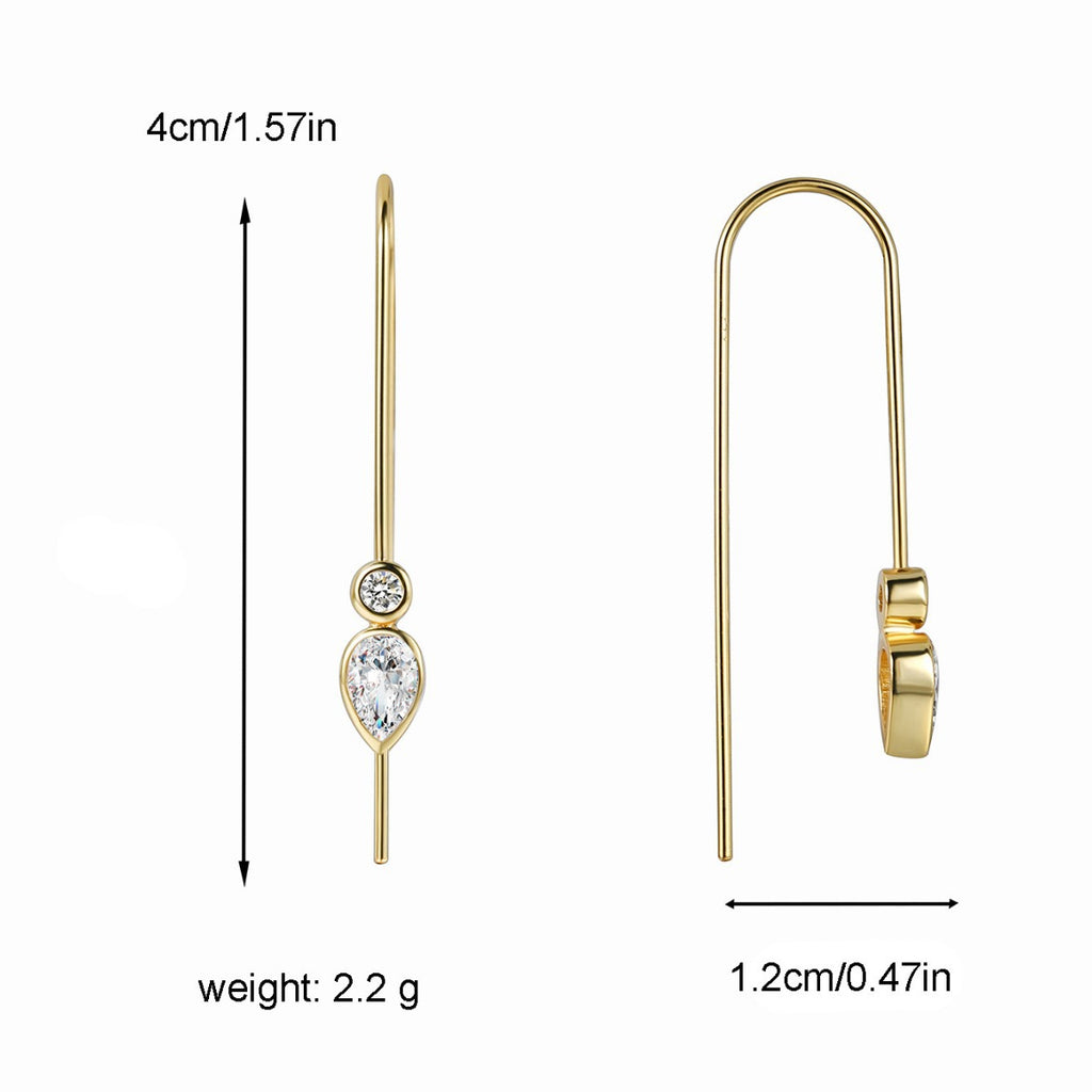 E0364 Manufacturer In Stock Simple and Elegant Water Drop Shape Zircon Ear Hooks for Women Copper Plated with Real Gold Long Style U Trendy Shaped Earrings