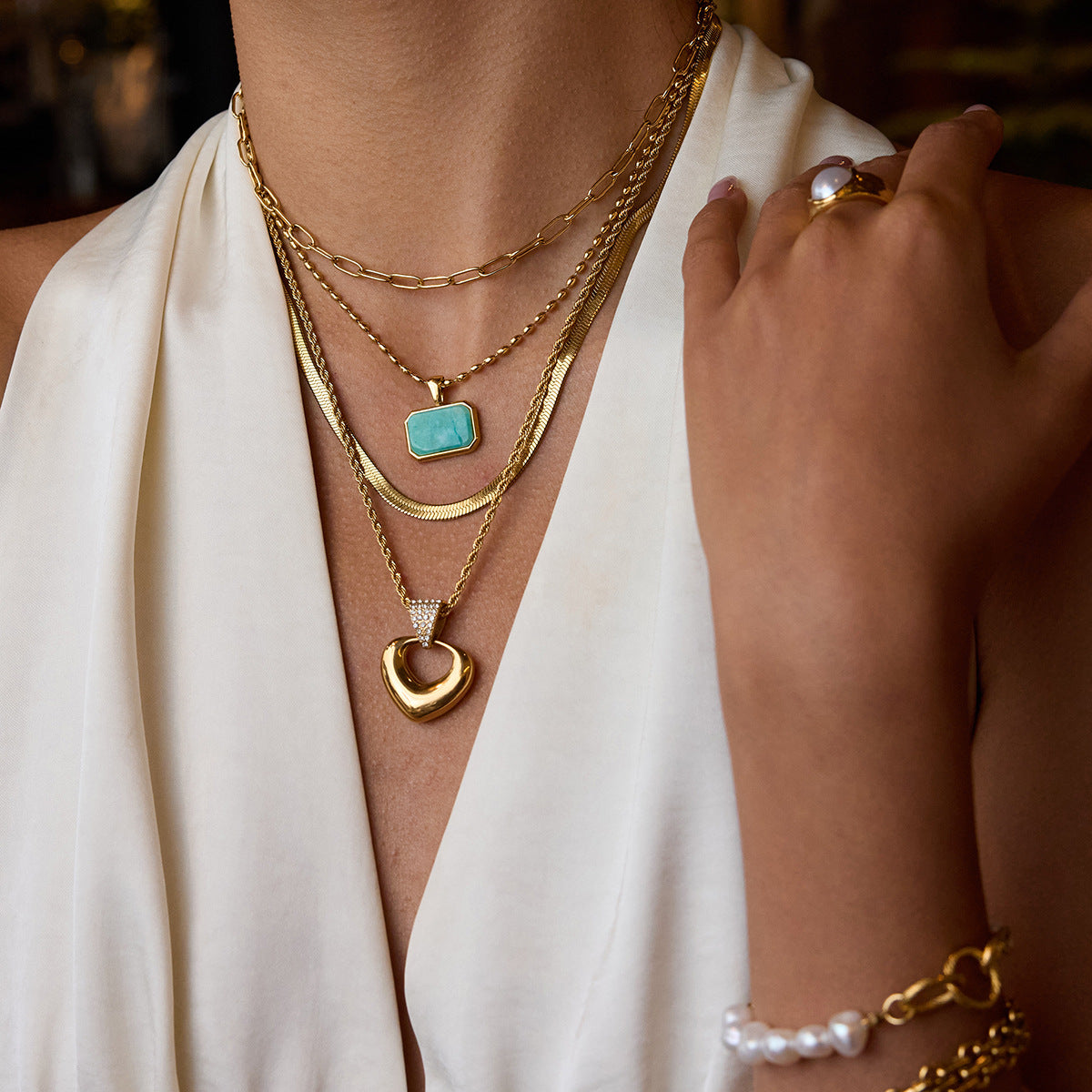 2H Heart Necklace Accessories for Women Summer Choker Stainless Steel Jewelry