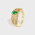 R0399 Fashion Baroque Women's Ring Brass Gold Plated with Green Zircon Simple