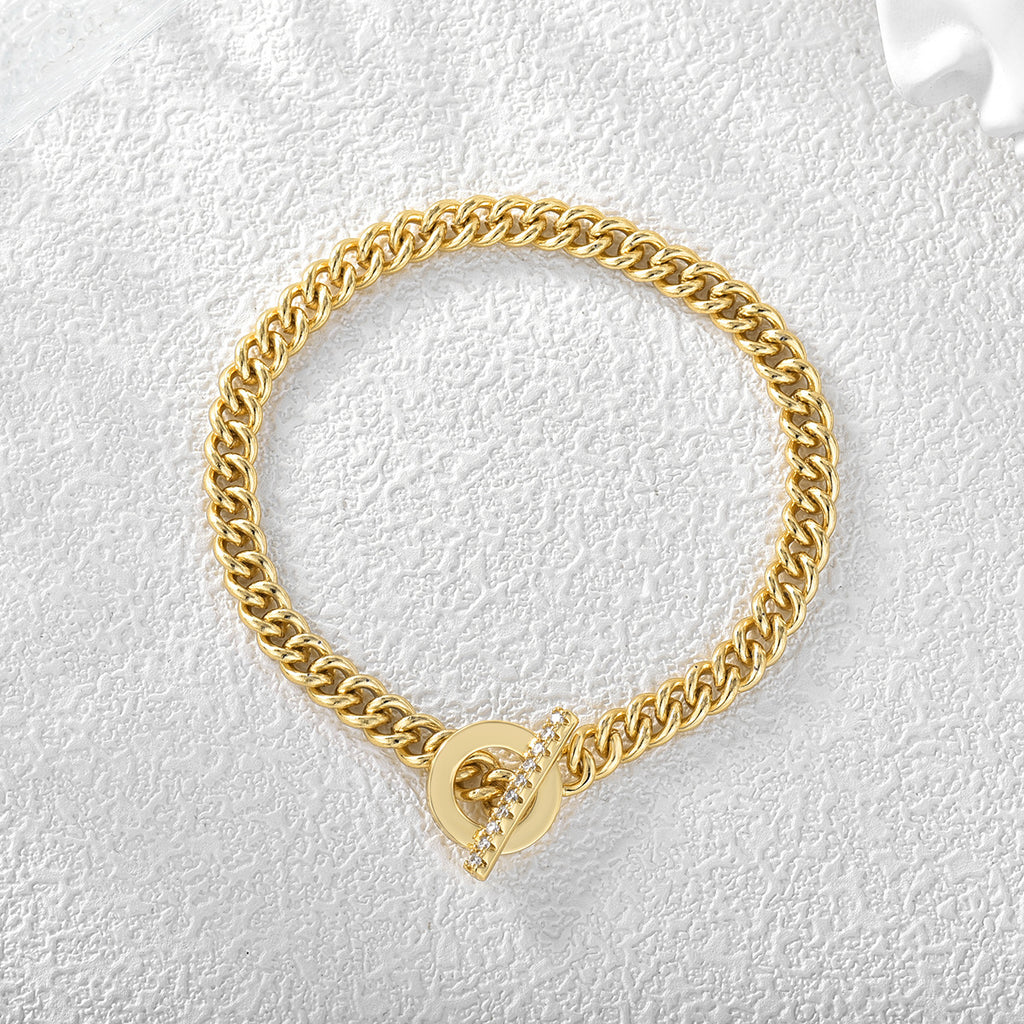 B0053 Foreign Trade Copper Inlaid with Zirconia and Gold Plated OT Couple Style Brazilian Chain Bracelet Source of Goods