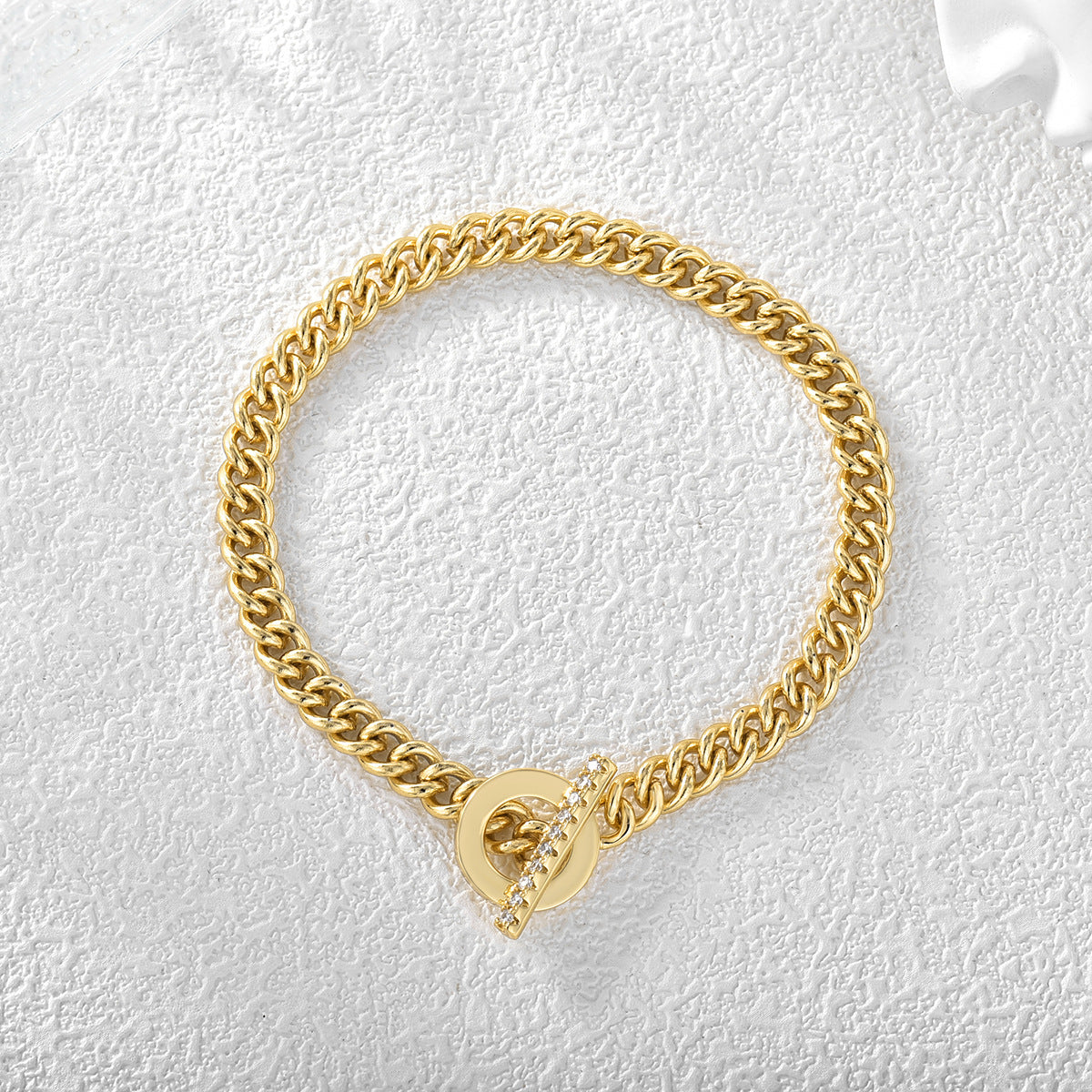 B0053 Foreign Trade Copper Inlaid with Zirconia and Gold Plated OT Couple Style Brazilian Chain Bracelet Source of Goods