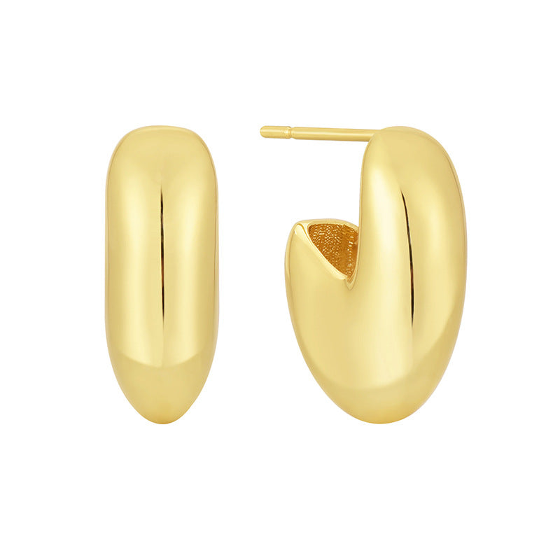 E0633 Korean Version Fashion Minimalist Unisex Earrings Vintage Simple Smooth Copper Gold Plated Earrings