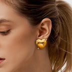 2H Stainless Steel Love Heart Stud Earrings Zircon Earrings Non-Fading Ear Jewelry