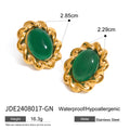 Green Agate Stainless Steel Gold-Plated Earrings — close-up detail — jewelry finish and design detail