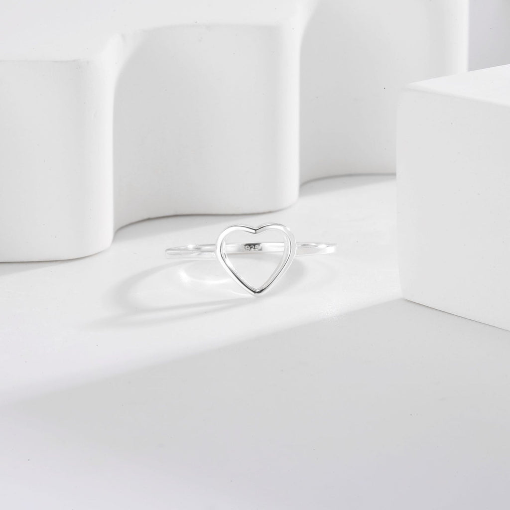 SR0040 S925Silver Thread Hollow Heart Ring for Women Sweet Design