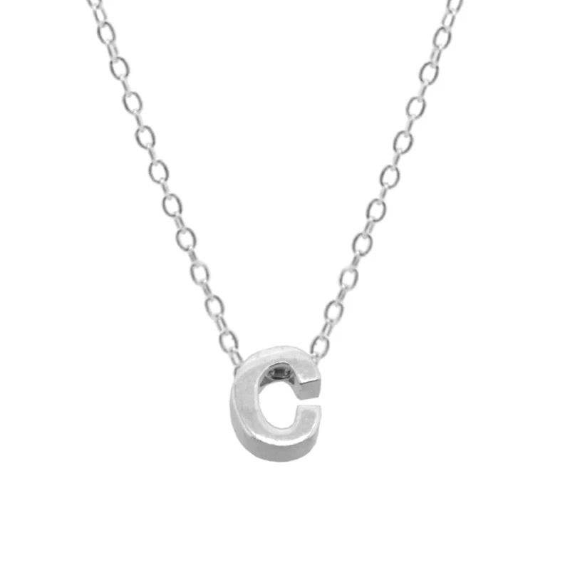 Sterling Silver 26 Letter Pendant Necklace Polished Collarbone Chain