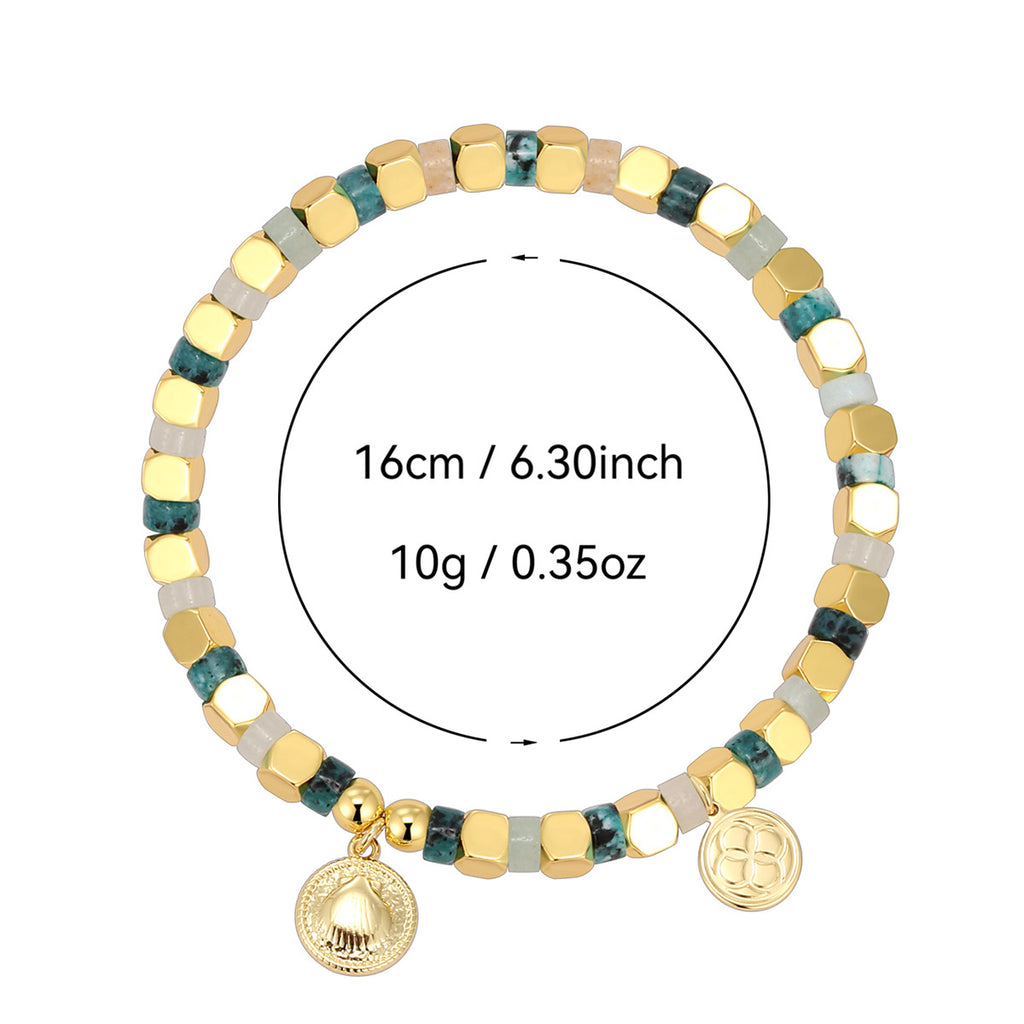 B0326 Casual Vacation Round Shell Beaded Vintage Bohemian African Turquoise Bracelet