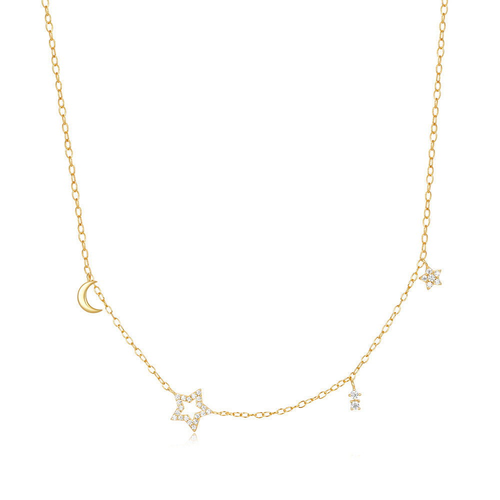 S925 Sterling Silver Star Moon Zircon Layered Collarbone Necklace