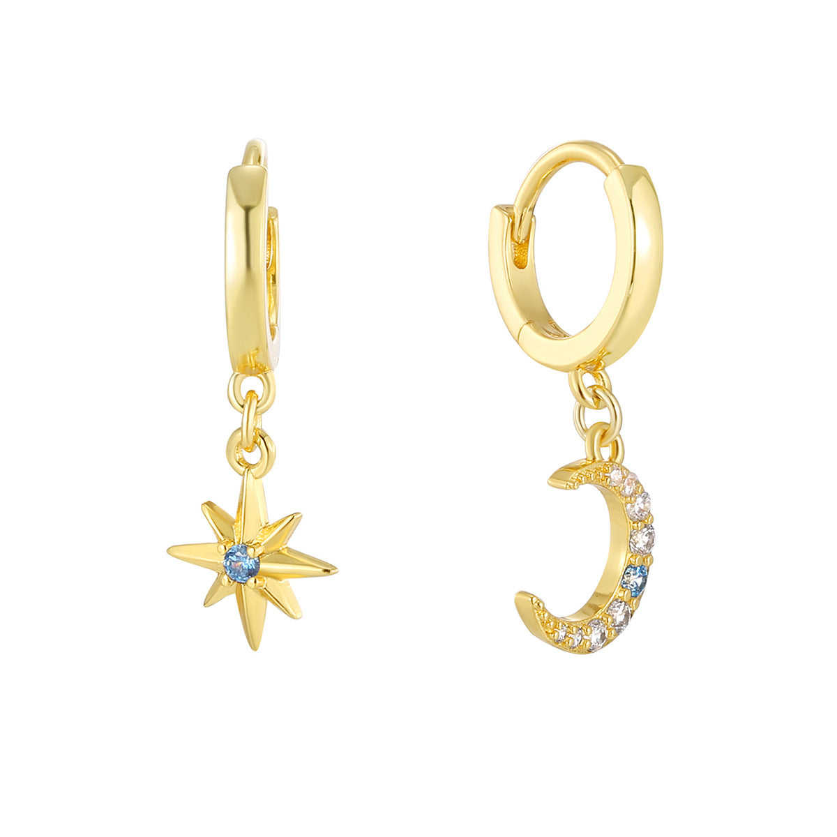 E0753 Dongdaemun Retro Fashion Design Earrings for Women New Star and Moon Inlaid Zircon Trendy Drop Earrings