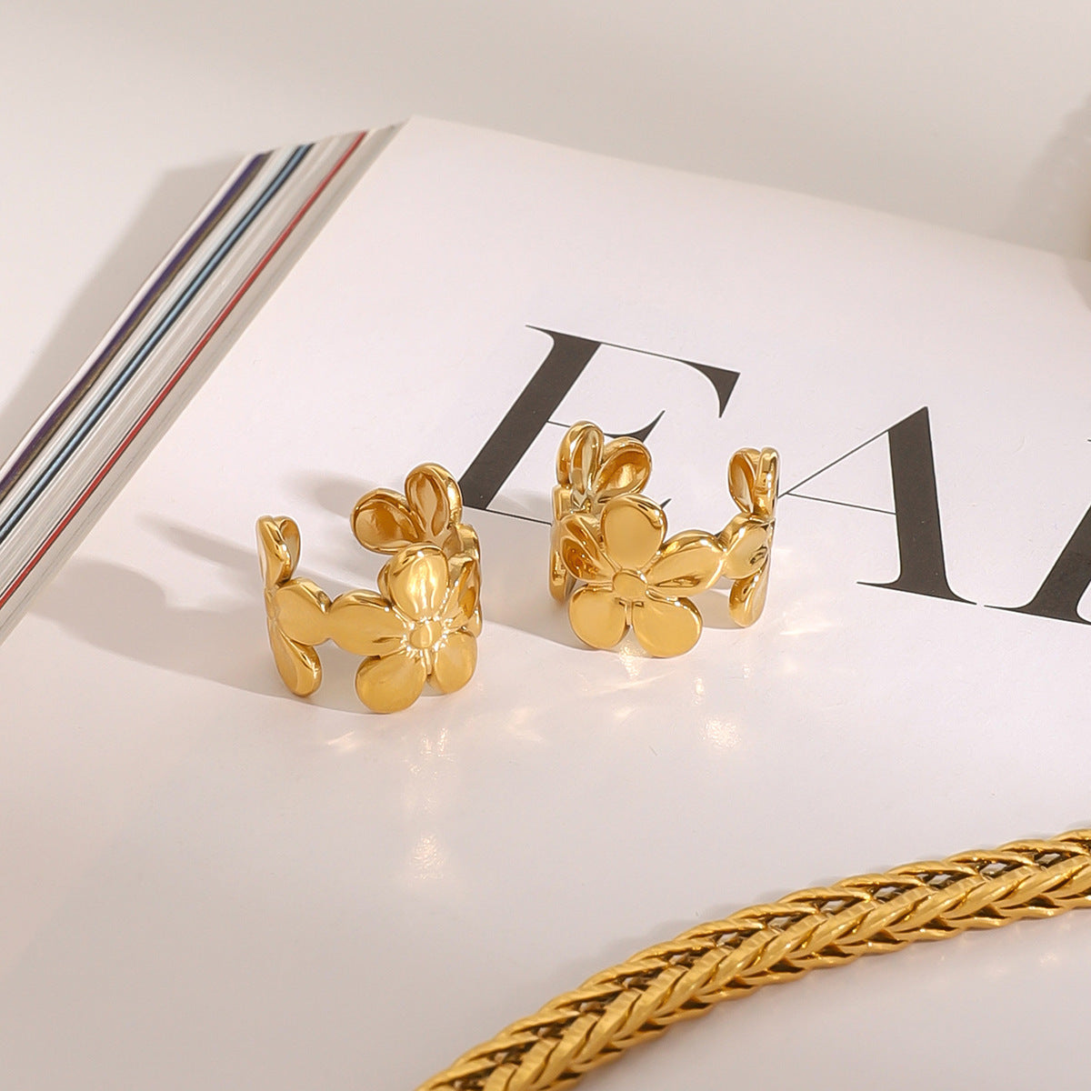 Stainless Steel Flower Earrings Non-Pierced Ear Cuff Ear Jewelry Earrings