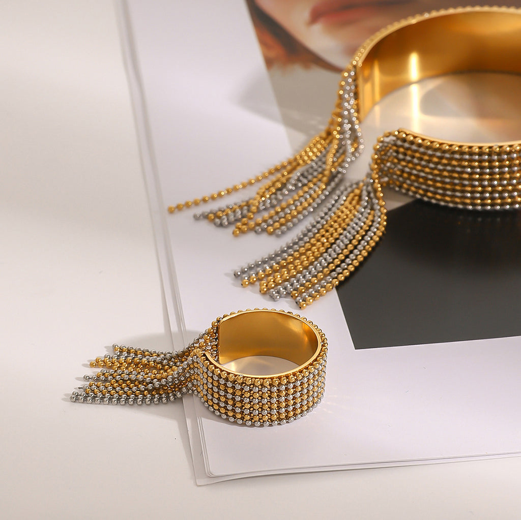 Stainless Steel Tassel Bracelet Ring Open Bangle