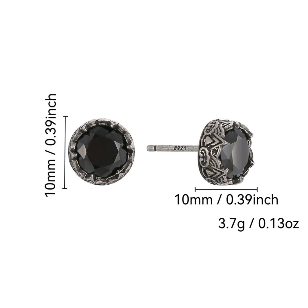 E0724 Black Zircon Stud Earrings For Women Minimalist Antique Silver