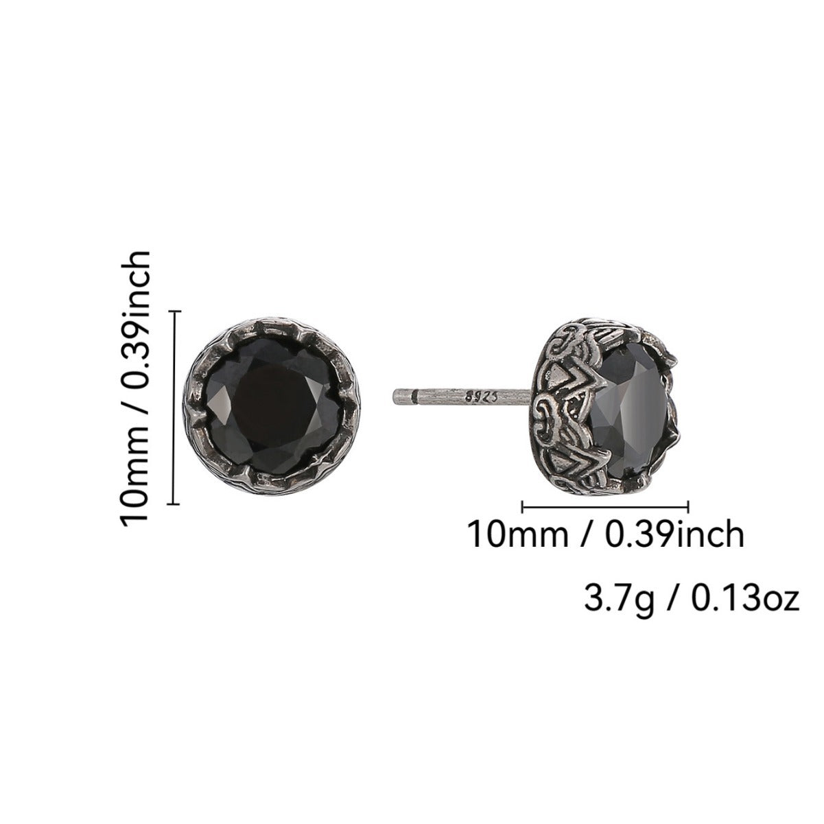 E0724 Minimalist New Trendy Cool Black Zircon Stud Earrings for Women silver Vintage Earrings
