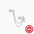 Five-Point Star Tassel 925 Sterling Silver Threader Earrings — fastening detail — alternate angle 2 — jewelry finish and design detail