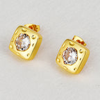 E0647 Square Inlaid Irregular Zircon Gender-Neutral Earrings Brass Gold-Plated Simple Ear Jewelry