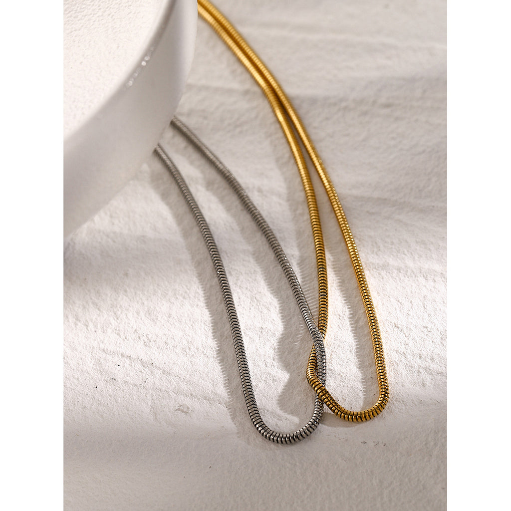 Gold And Silver Color Block Flat Snake Bone Chain Necklace