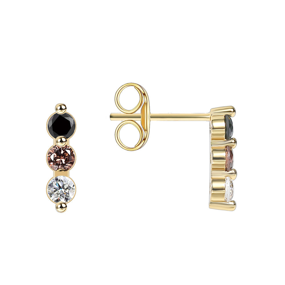 E0404 Colorful Zircon Small Earrings for Women Simple Three-Color Diamond Earrings Trendy Minimalist Style Jewelry