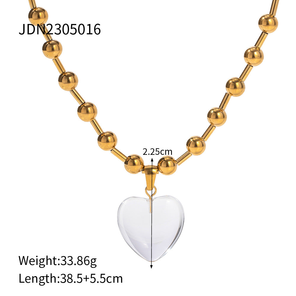 Fashionable Stainless Steel Transparent Glass Crystal18K Gold Transparent Love Ball Necklace