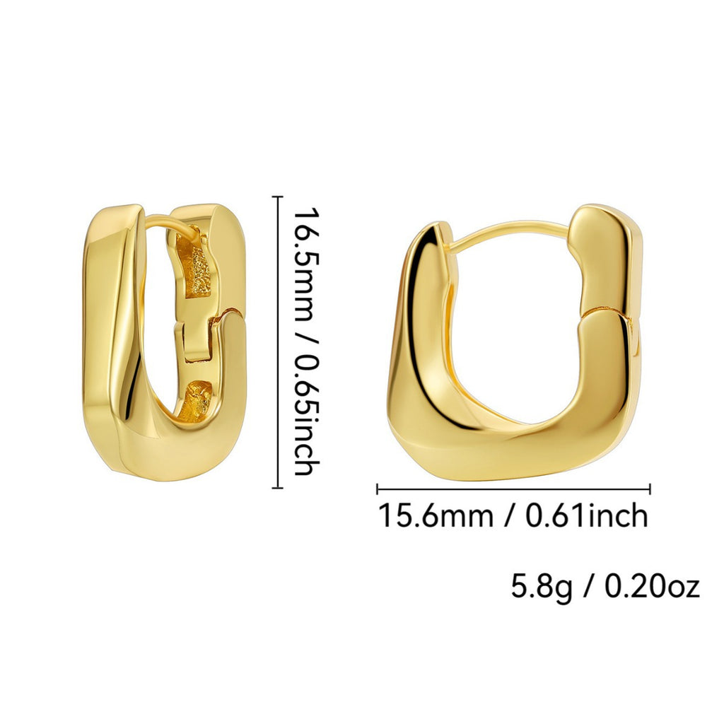 E0644 Simple Fashion Asymmetric Earrings for Women Copper Plated Real Gold Smooth Minimalist Style Ear Clips