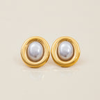 Stainless Steel Retro Pearl Stud Earrings for Women, Non-Fading Earrings Jewelry