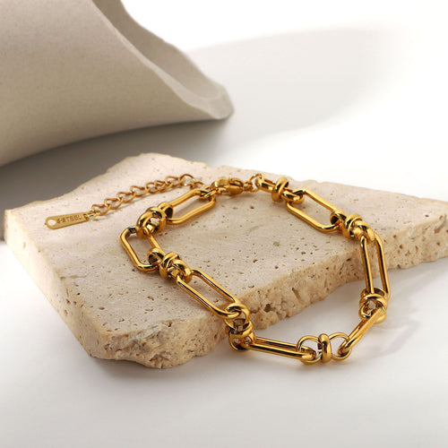 18K Gold-Tone Cross Sculptural Chain Stainless Steel Bracelet with sculptural design details