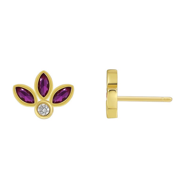 E0604 Xiaoxiang Fashion Autumn Winter Earrings for Women Clover Inlaid with Purple Zircon Stud Earrings