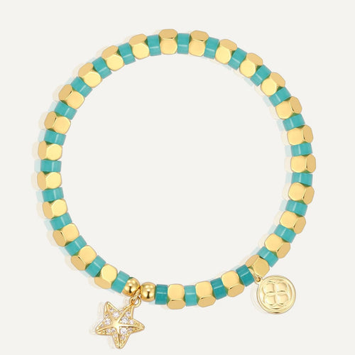 14K Gold-Plated Brass Starfish Beaded CZ Bracelet featuring cubic zirconia detailing