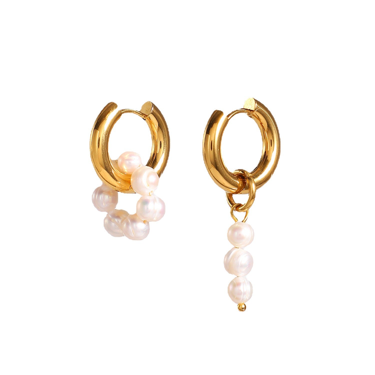 2H  Earrings18K Gold-plated Asymmetric Natural Freshwater Pearl Pendant Hoop Earrings Jewelry