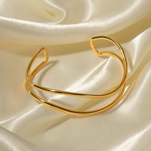 18K Gold-Plated Brass Sculptural Asymmetric Bracelet with Statement Detail with asymmetric design details