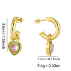 E0631 Fashionable Simple Epoxy Inlaid Heart-Shaped Pink Zircon Earrings for Women