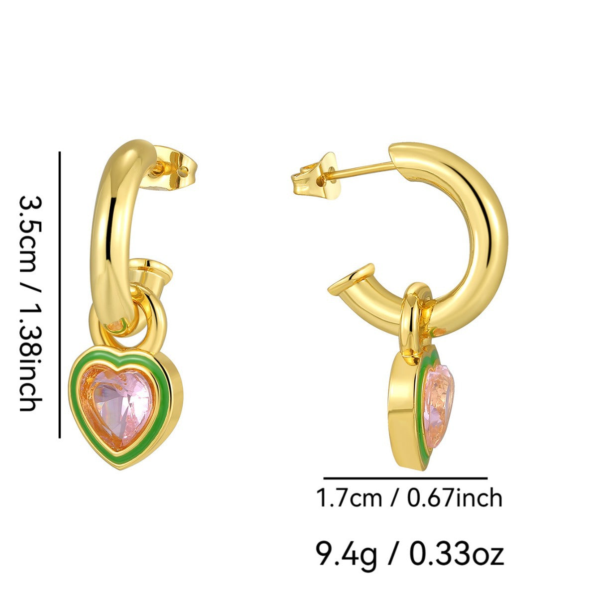 E0631 Fashionable Simple Epoxy Inlaid Heart-Shaped Pink Zircon Earrings for Women