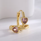 E0670 Elegant and fashionable Earrings Female Brass Gold Plated Inlaid Heart-shaped Pink Zircon Ear Jewelry