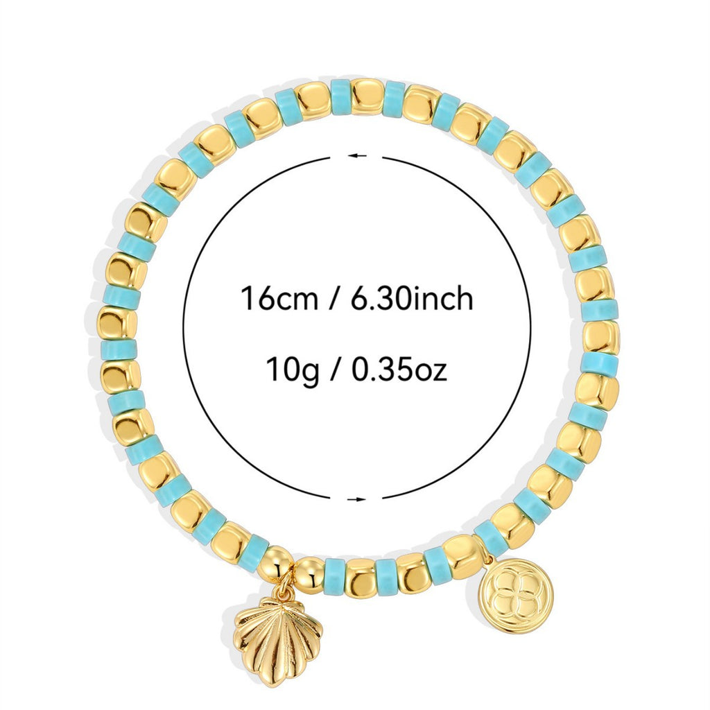 B0246 Vintage Trendy Vacation Shell Bracelet Fashion Gold-Plated Beaded