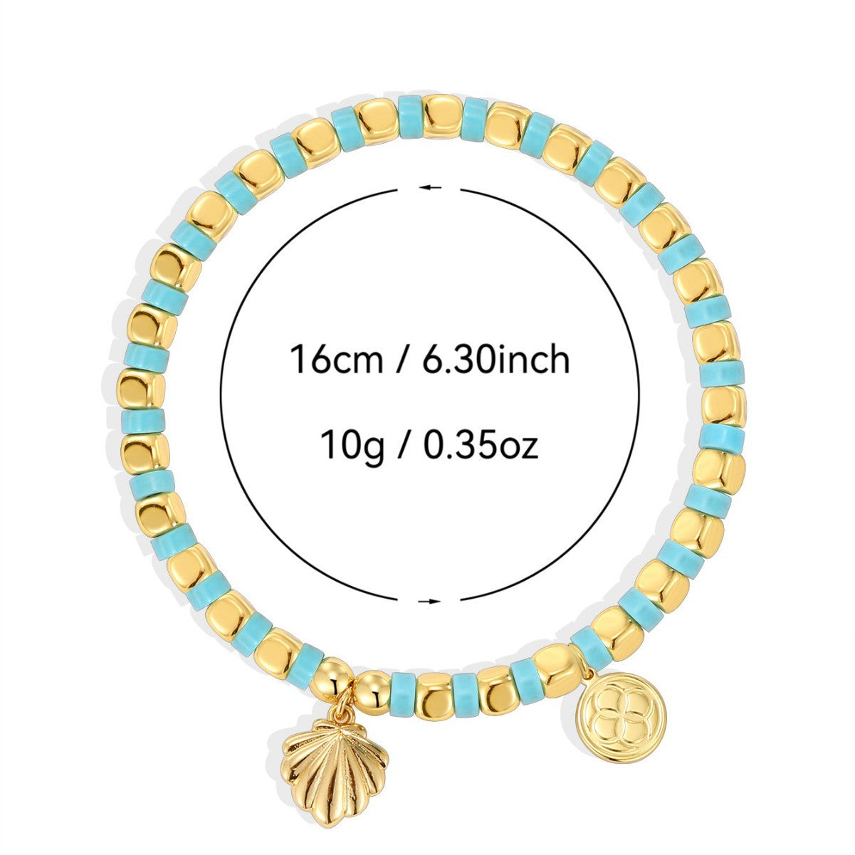 B0246 Vintage Trendy Vacation Shell Bracelet Fashion Gold-Plated Beaded
