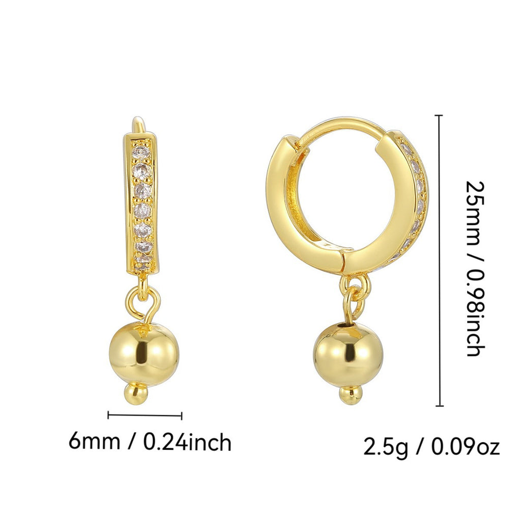 E0657 Fashion Mini Hoop Earrings for Women Gold-Plated Micro-Inlaid Zircon Small Round Bead Earrings