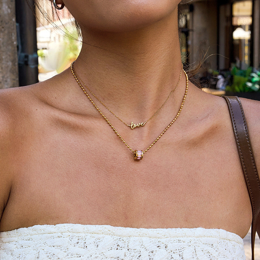 Small Waist Necklace Fortune Bead Collarbone Chain Stainless Steel Jewelry for Women