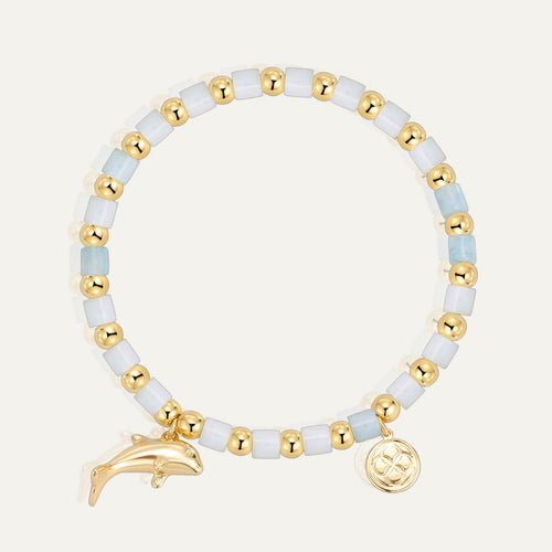 14K Gold-Plated Brass Dolphin Beaded Stone Bracelet featuring stone detailing