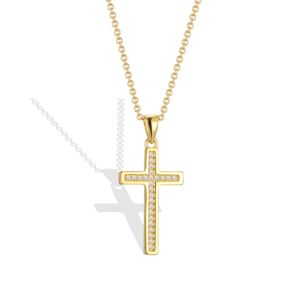 N0313 American Style Inlaid Diamond Cross Zircon Necklace for Men Copper Plated18K Gold Pendant Double Layer Clavicle Chain