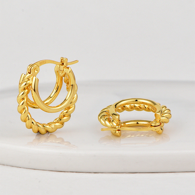 E0663 Fashionable Design Round Earrings for Women Brass Gold Plated Minimalist Style Braided Hoop Earrings