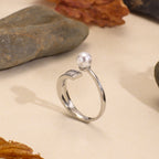 R0065 Ladder Cubic Zirconia Pearl Open18K Gold Electroplated Ring Women's Fashion Shell Pearl Ring