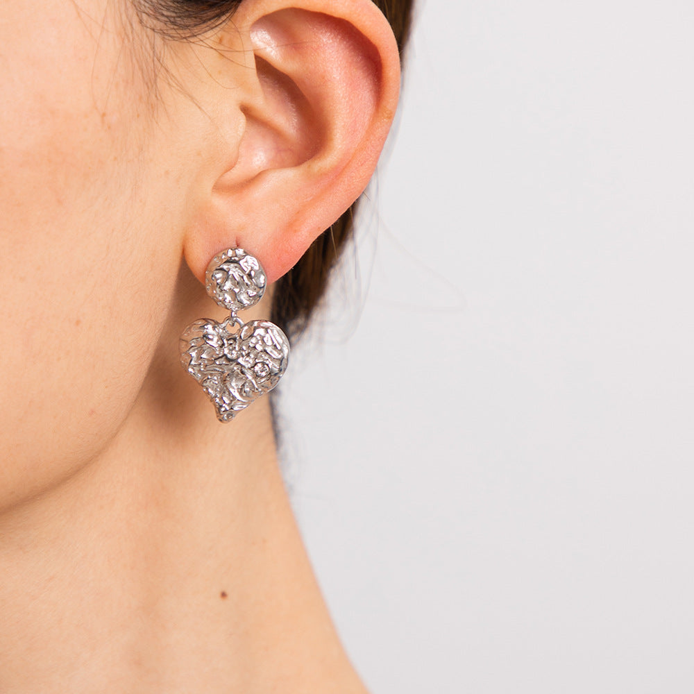 Heart-shaped Stud Earrings18K Gold Stainless Steel Necklace Accessories Women's Jewelry