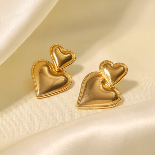 18K Gold-Plated Heart Pendant Earrings — front view