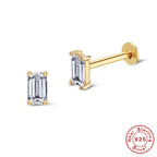 S925Sterling Silver Diamond-Studded Body Piercing Flat Head Threaded Ear Bone Stud Korean Style Geometric Minimalist Earrings for Women