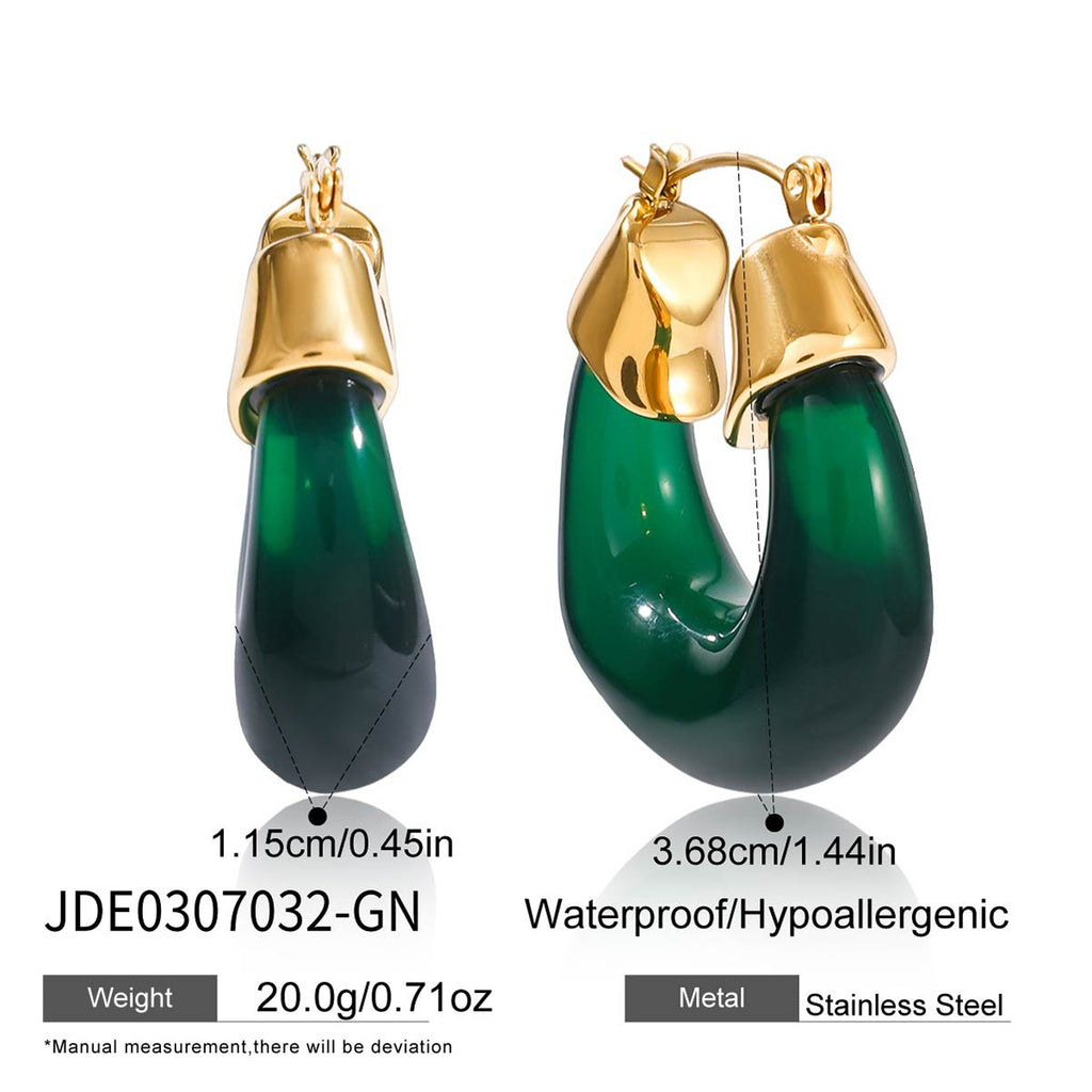Autumn and Winter Resin Chubby Stainless Steel Earrings Hoop Jewelry for Women