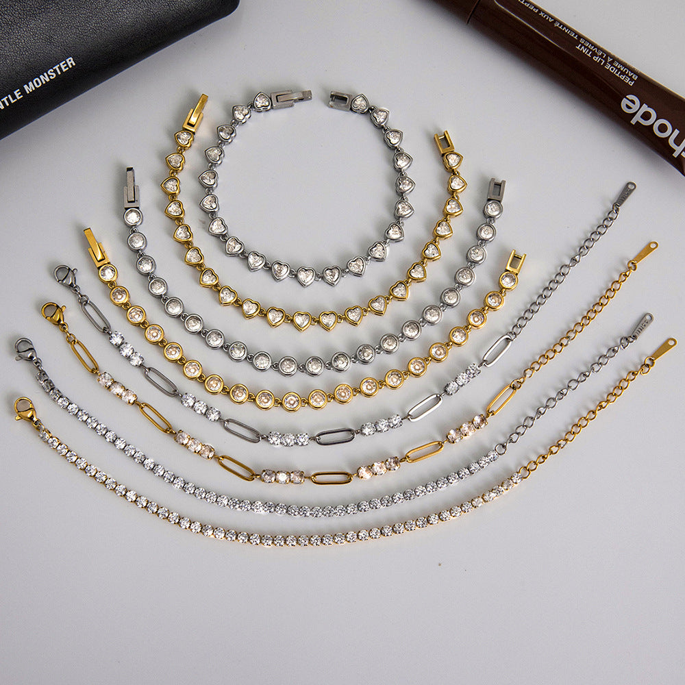 Stainless Steel Zircon Bracelet Women's Non-Fading Jewelry